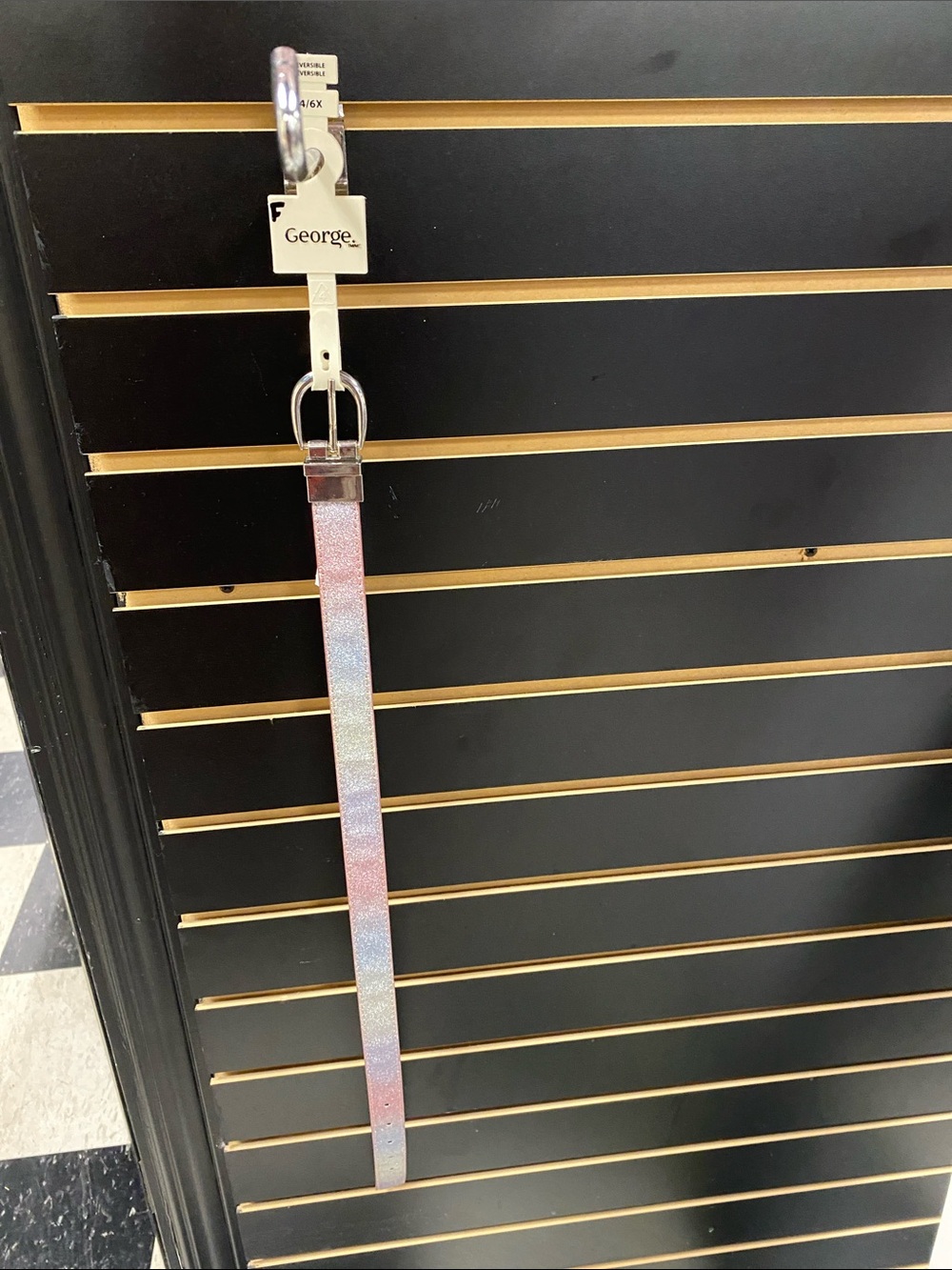 George Iridescent Pink Glitter Belt with Silver Buckle